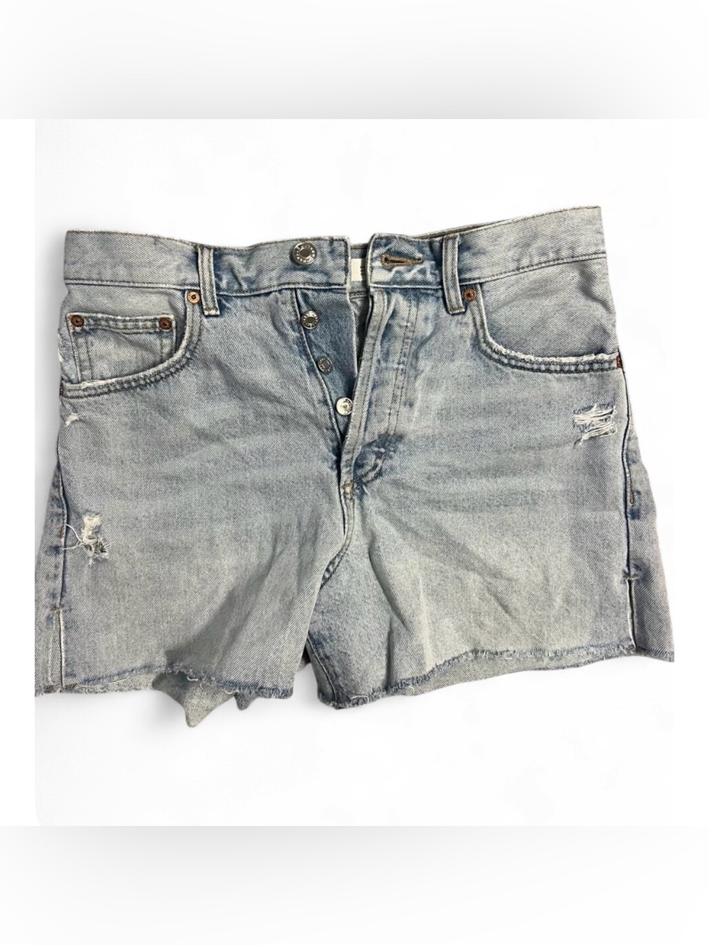 Mango Light Wash Distressed Denim Jean Shorts